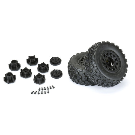 Proline Badlands MX SC M2 tire for Raid Slash 2WD/4WD RC trucks, showing tread pattern and sidewall details.