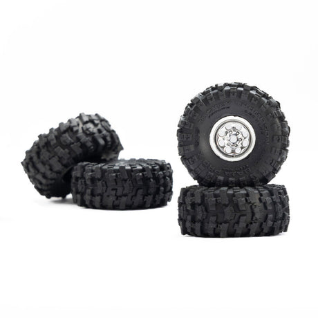 Proline Baja Pro X 1/30 scale front and rear mounted chrome beadlock wheels for Axial SCX30 RC vehicle.