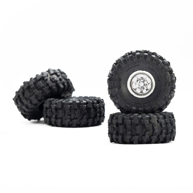Proline Baja Pro X 1/30 scale front and rear mounted chrome beadlock wheels for Axial SCX30 RC vehicle.