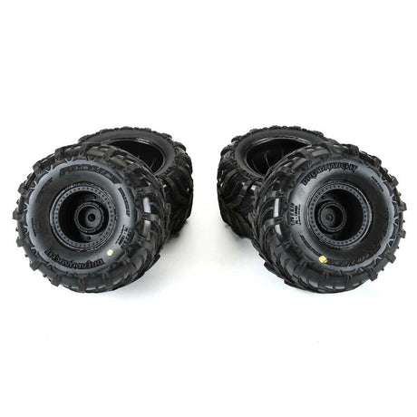 Proline Dreadnaught mounted tires for Gorgon and Quake GROM off-road RC vehicles, showing tread pattern and sidewall details.
