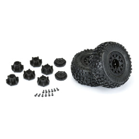Set of two Proline Badlands SCT 2.2"/3.0" mounted tires with detailed tread pattern for RC trucks.