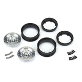 Pair of Proline 1/10 Rock Shooter aluminum wheels, 1.9-inch size, featuring a rugged design for RC vehicles.