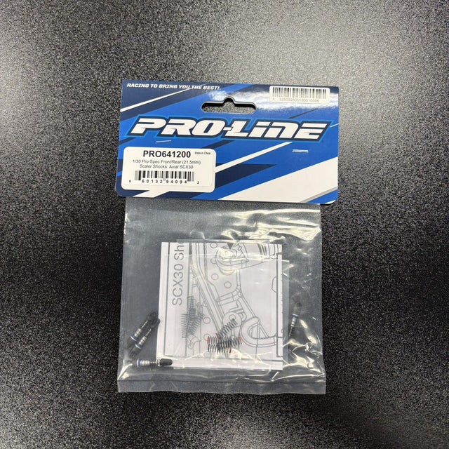 Hobby Addicts Proline 1/30 Pro-Spec aluminum scaler shocks for Axial SCX30, front and rear, 21.5mm diameter.