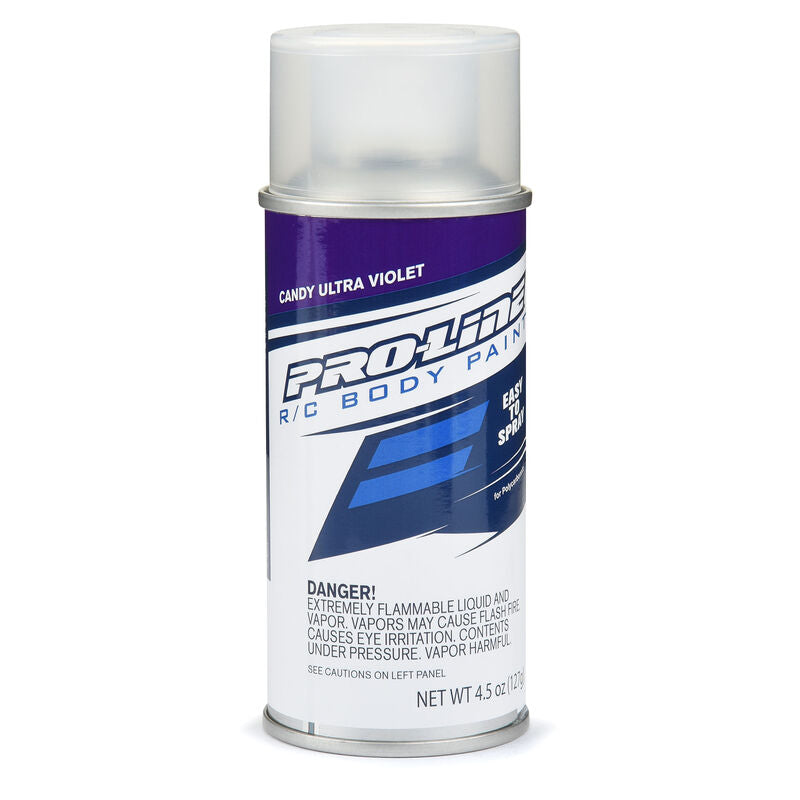 Proline 4.5oz candy spray paint can with colorful glossy finish and spray nozzle, ideal for detailed color coating projects.