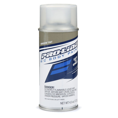 Proline 4.5oz window tint spray paint can with black tint, showing the spray nozzle and product label.