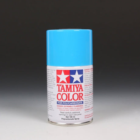 Tamiya PS-3 Light Blue spray paint can, 100ml, with a silver cap and label, ready for model and hobby painting projects.