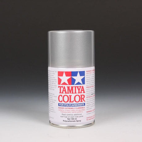 Tamiya PS-41 Bright Silver spray paint can, 100ml, with silver-colored spray nozzle and label visible.