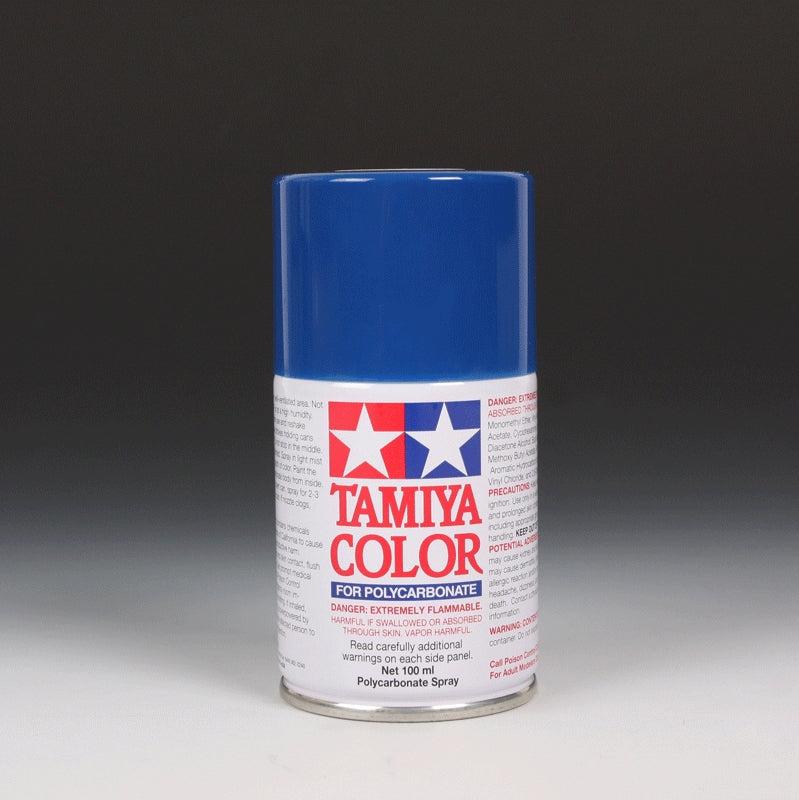 Tamiya PS-4 Blue spray paint in 100ml bottle, aerosol can with blue color for model painting and hobby projects.