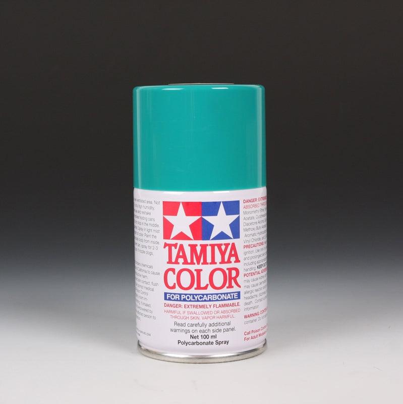 Tamiya PS-54 Cobalt Green spray paint can, 100ml, with the spray nozzle visible. Perfect for model painting and detailing.