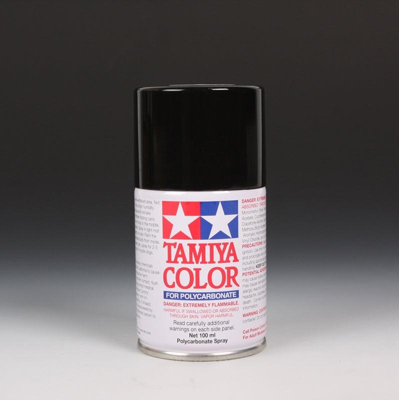 Tamiya PS-5 black spray paint in a 100ml aerosol can, suitable for model and hobby projects, shown in the image.