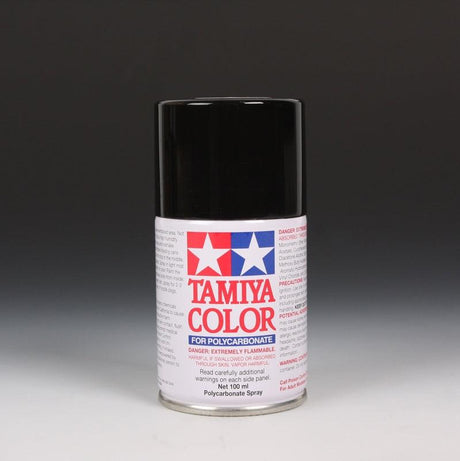 Tamiya PS-5 black spray paint in a 100ml aerosol can, suitable for model and hobby projects, shown in the image.