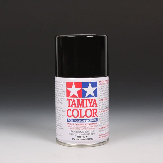 Tamiya PS-5 black spray paint in a 100ml aerosol can, suitable for model and hobby projects, shown in the image.
