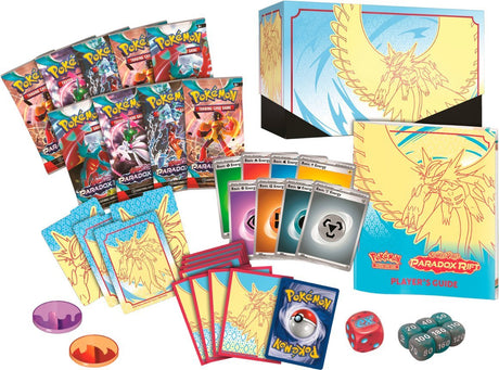 Pokémon TCG Paradox Rift Elite Trainer Box featuring colorful artwork and storage for trading cards and accessories.