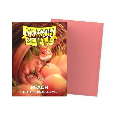 Peach Dragon Shield dual matte standard sleeves for card protection, featuring smooth, matte finish and vibrant peach color.