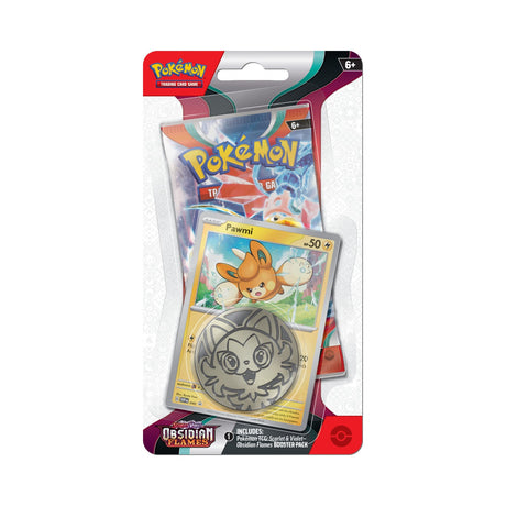 Pokemon TCG Scarlet Violet Obsidian Flames Checklane Blister with Pokemon cards featuring Pawmi and other characters from the Pokemon brand.