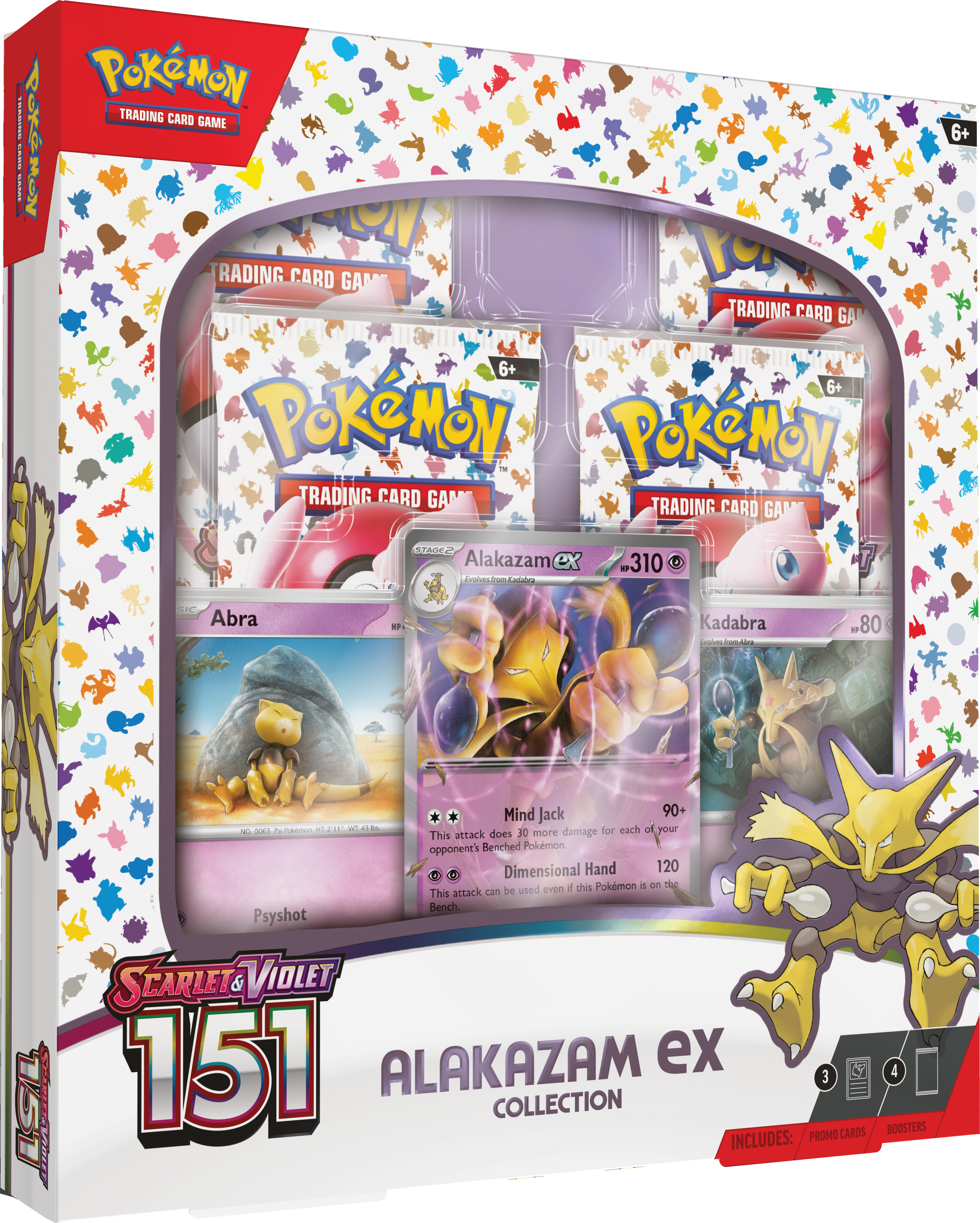 Pokemon TCG Alakazam ex from the Pokemon: 151 collection, featuring vibrant artwork on the card box.