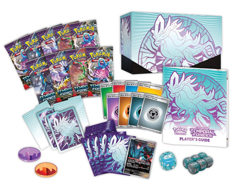 Pokemon Pokémon TCG Temporal Forces Elite Trainer Box featuring Walking Wake and Scarlet Violet components, card packs, and accessories.