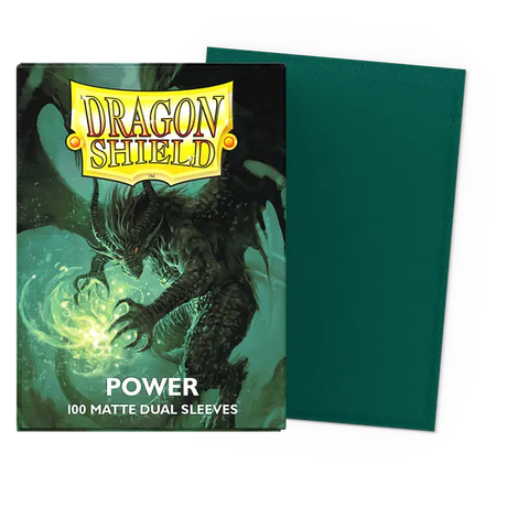 Dragon Shield Power Dual Matte Standard Sleeves for trading cards, featuring a sleek matte finish and durable protection.
