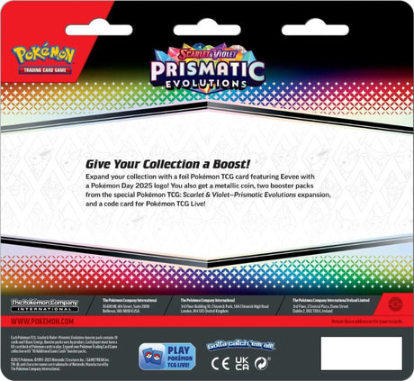Pokémon TCG Prismatic Evolutions 2-Pack Blister with two booster packs and promotional cards, featuring vibrant Pokémon artwork.
