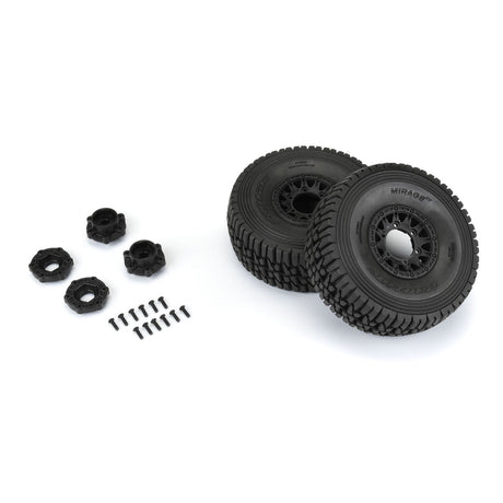 Pro Line Mirage TT 1/7 scale pre-mounted 17mm wheel for remote control cars, featuring durable rubber tire and detailed rim design.