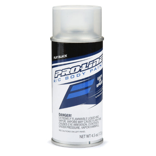 Proline 4.5oz flat black spray paint can, ideal for craft and DIY projects, with a sleek matte finish and easy spray application.
