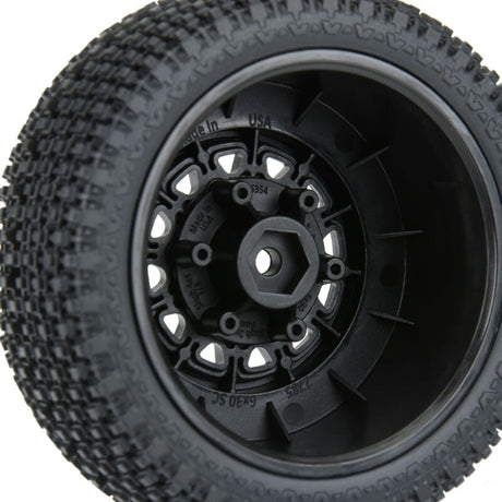 Proline Gladiator SC pre-mounted wheels with soft tires for 1/10 scale RC trucks, shown with detailed rubber treads and black rims.