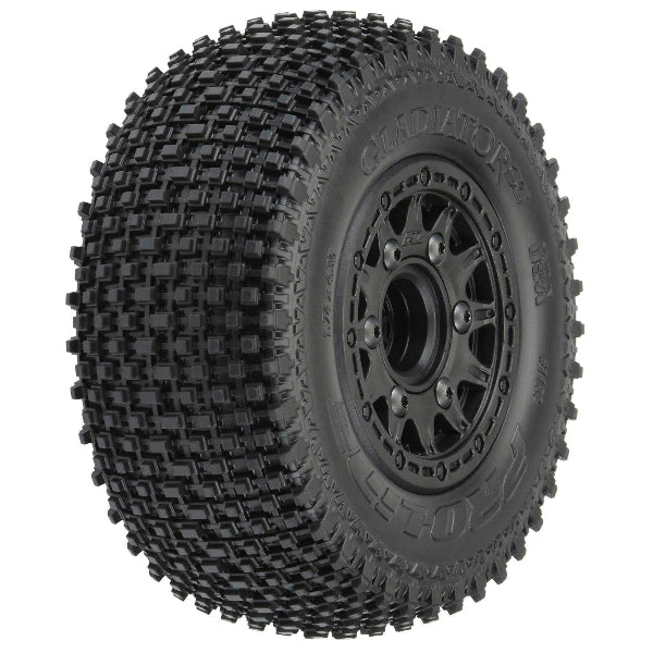 Proline 1/10 Gladiator SC pre-mounted wheels with medium tires for remote control off-road trucks.