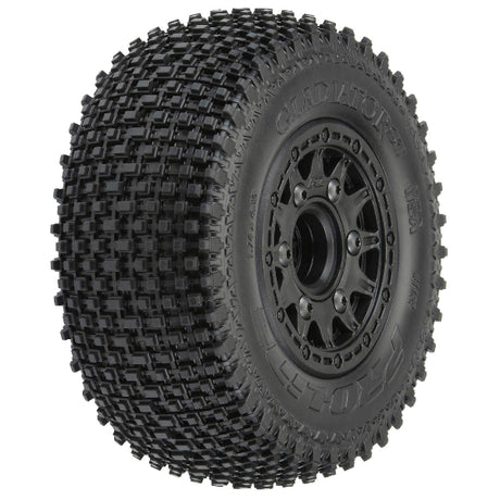 Proline 1/10 Gladiator SC pre-mounted wheels with medium tires for remote control off-road trucks.