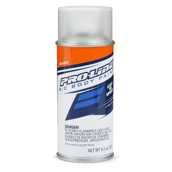 Orange Proline 4.5oz spray paint can with nozzle and label visible, ideal for marking and painting projects.