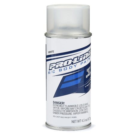 Proline 4.5oz white spray paint can with a spray nozzle and label, suitable for outdoor and indoor painting projects.