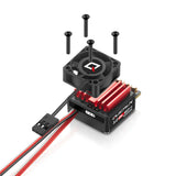 Hobbywing QuicRun 10BL60 G2 brushless sensored ESC for RC cars, with cooling fins and wiring connections visible.
