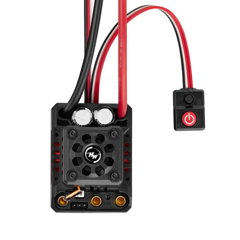 Hobbywing QUICRUN WP 10BL120 G2 sensorless ESC for RC car, compact black electronic speed controller with wiring and connectors