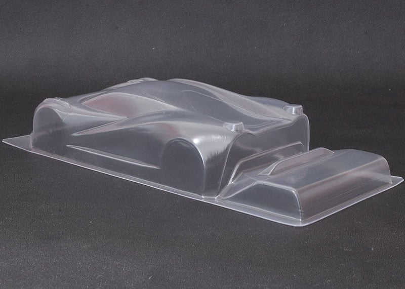 Reflex Racing RAD004 Mako X 1/28 scale Lexan RC car body with aerodynamic design and clear, lightweight material.