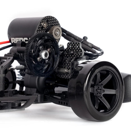 Redcat RDS 1/10 scale 2WD drift car chassis with motor mount and detailed components for competitive RC drifting.