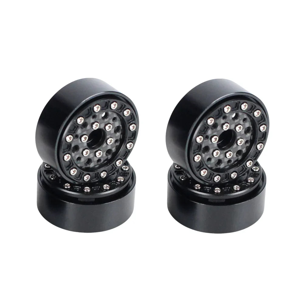 Set of four Redcat 1.3-inch beadlock wheels with black finish and -.75 offset, designed for RC vehicles.