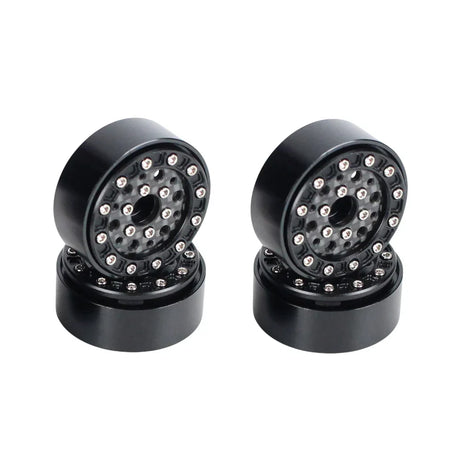 Set of four Redcat 1.3-inch beadlock wheels with black finish and -.75 offset, designed for RC vehicles.