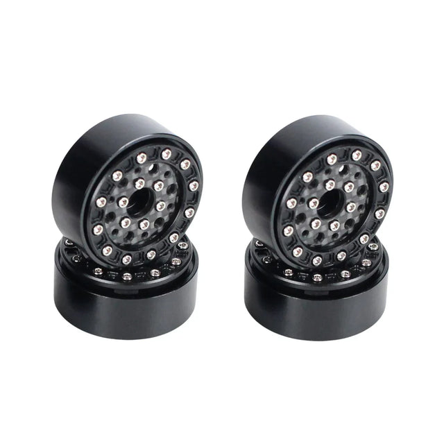 Set of four Redcat 1.3-inch beadlock wheels with black finish and -.75 offset, designed for RC vehicles.