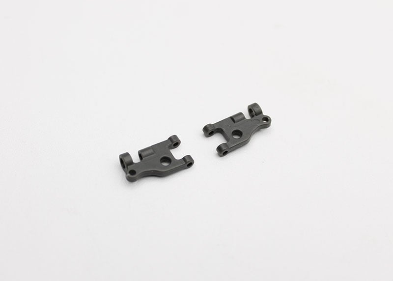 Reflex Racing RX28G2 adjustable upper arms for RC car, showing the black metal components with mounting holes and detailed craftsmanship.