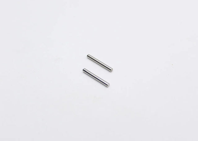 Reflex Racing RX28-014G2 hardened steel lower arm hinge pins for RC car, showing close-up of shiny metallic pins and suspension parts.