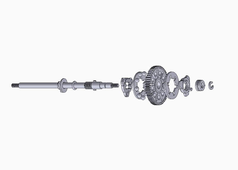 Reflex Racing RX515V4 lightweight ball differential assembly for RC cars, showing detailed mechanical parts and construction.