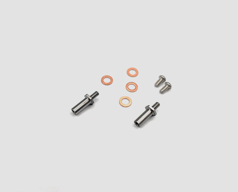 Reflex Racing RX516V2 Titanium Reverse Thread Adjustable Front Axles for RC cars, showing close-up of the lightweight, durable axles.