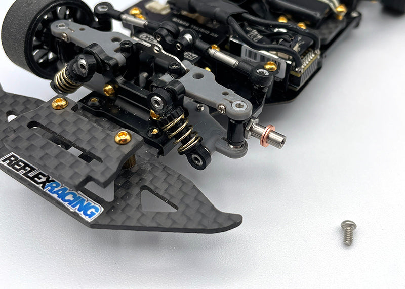 Reflex Racing RX516V2 titanium reverse thread adjustable front axles for RC cars, showcasing the lightweight, durable metal construction.