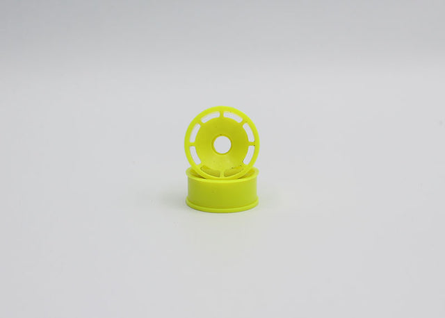 Reflex Racing RX600F1Y yellow speed dish front wheel with +1 offset for RC cars, showing the detailed yellow wheel design.