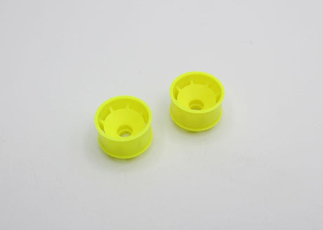 Reflex Racing RX600R0Y yellow speed dish rear wheel for RC car, showing the 0 offset design and vibrant yellow finish.