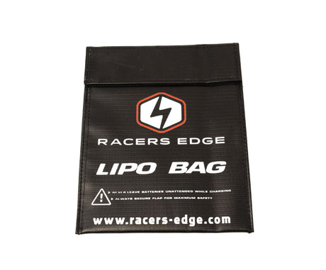 Racers Edge medium LiPo battery charging safety sack for RC batteries, 230x180mm, made of fire-resistant material.