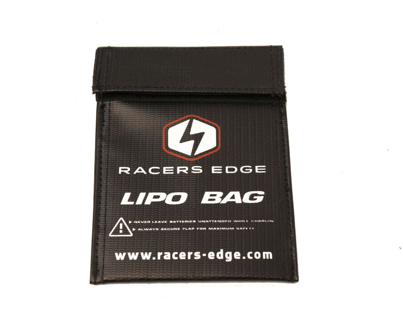 Small Racers Edge LiPo battery charging safety sack for safe storage of lithium polymer batteries during charging.