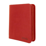 Red BCW Z-Folio 4-Pocket LX Toploaders binder for trading cards with transparent pockets and secure ring binding.