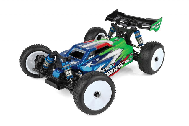 Team Associated Reflex 14B RC Buggy Kit shown, detailed view of the ready-to-assemble remote control car with racing design.