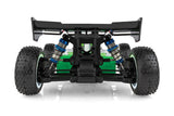 Team Associated Reflex 14B RC buggy kit with detailed blue and black body, off-road tires, and suspension components.