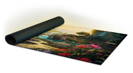 Sorcery Arthurian Legends playmat featuring colorful medieval artwork, used for collectible trading card games.